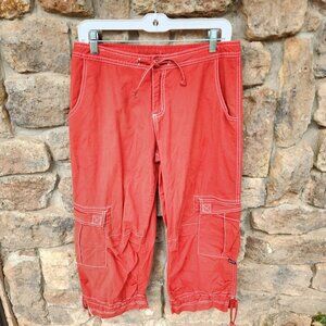 PrAna Red Cargo Capri Hiking Pants with Drawstring Hem & Pockets Woman's Size L